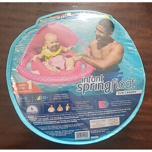 SwimWays Infant Baby Spring Float with Adjustable Sun Canopy - Pink Flower NEW